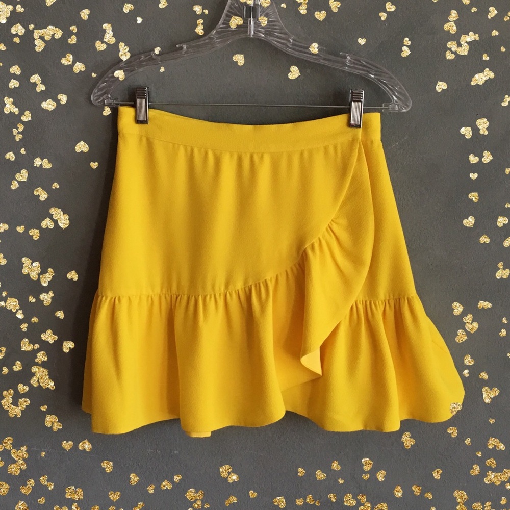 Essential Antwerp Yellow Mini Ruffle Wrap Skirt - Picture 2 of 6